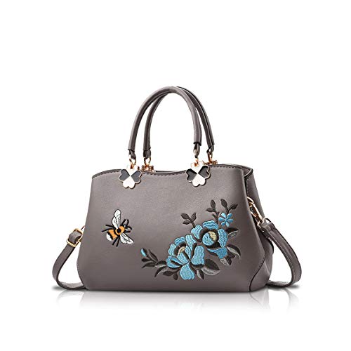 NICOLE&DORIS Handtaschen Damen Mode Schultertasche Geldbörse Retro Umhängetasche Frau Tote Stickerei Graue Biene NICOLE&DORIS Handtaschen Damen Mode Schultertasche Geldbörse Retro Umhängetasche Frau Tote Stickerei Graue Biene von NICOLE & DORIS