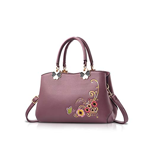 NICOLE&DORIS Handtaschen Damen Mode Schultertasche Geldbörse Retro Umhängetasche Frau Tote Stickerei Lila Blume von NICOLE & DORIS