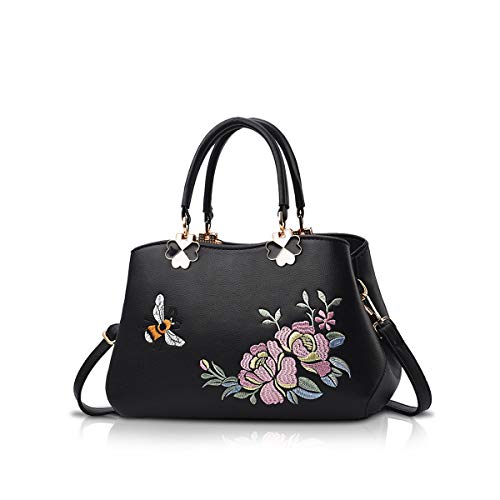 NICOLE&DORIS Handtaschen Damen Mode Schultertasche Geldbörse Retro Umhängetasche Frau Tote Stickerei Schwarze Biene NICOLE&DORIS Handtaschen Damen Mode Schultertasche Geldbörse Retro Umhängetasche Frau Tote Stickerei Schwarze Biene von NICOLE & DORIS