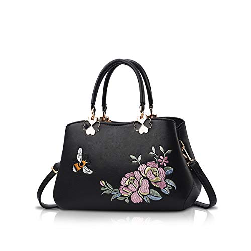 NICOLE&DORIS Handtaschen Damen Mode Schultertasche Geldbörse Retro Umhängetasche Frau Tote Stickerei Schwarze Biene von NICOLE & DORIS