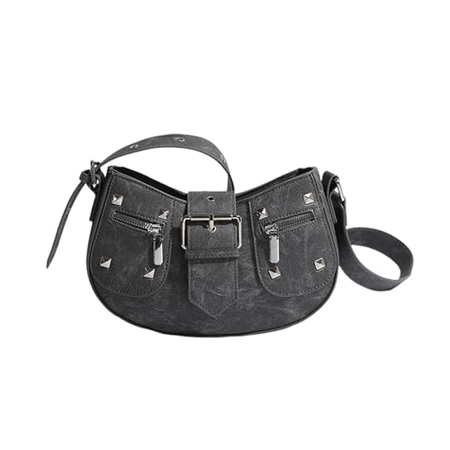 NICOLE & DORIS Handtaschen Damen Schultertasche Klein Umhängetasche Crossbody Bag Retro Schultertasche PU Leder Messenger Bag Kuriertaschen mit Metallverschluss Grau von NICOLE & DORIS
