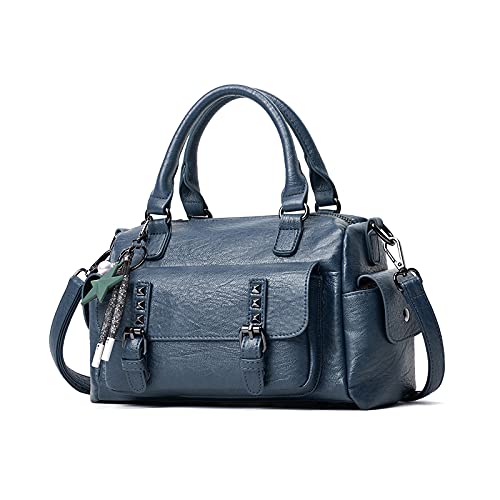 NICOLE & DORIS Handtaschen Damen Umhängetasche Klein Tasche Frauen Schultertasche Retro Crossbody Tasche Handytaschen Geldbörse Weiche Ledertasche Tote Bag mit Anhänger Blau von NICOLE & DORIS