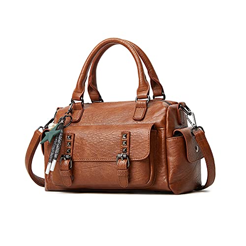 NICOLE & DORIS Handtaschen Damen Umhängetasche Klein Tasche Frauen Schultertasche Retro Crossbody Tasche Handytaschen Geldbörse Weiche Ledertasche Tote Bag mit Anhänger Braun von NICOLE & DORIS