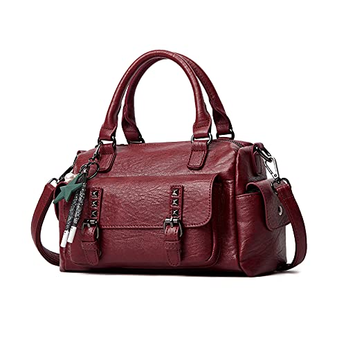 NICOLE & DORIS Handtaschen Damen Umhängetasche Klein Tasche Frauen Schultertasche Retro Crossbody Tasche Handytaschen Geldbörse Weiche Ledertasche Tote Bag mit Anhänger Rotwein von NICOLE & DORIS