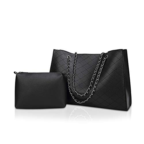 NICOLE & DORIS Handtaschen Damen groß Schulterbeutel Mode Frauen Taschen 2 Stück Damen Henkeltaschen Einkaufstasche Mode Kette Tasche Schwarz von NICOLE & DORIS