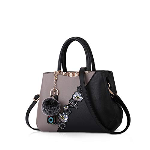 NICOLE & DORIS Handtaschen Damen modische Damenhandtaschen Taschen Damen Umhängetaschen mit Blumenmuster Spleiß Farbe Grau von NICOLE & DORIS