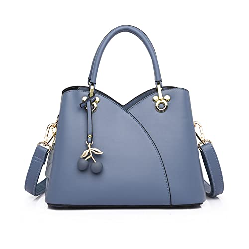 NICOLE & DORIS Handtaschen Klein Modern Handtasche Damen Schultertaschen PU Leder Umhängetasche Frauen Henkeltasche Tote Tasche Satchel Handtasche mit Kirschen Anhänger Blau von NICOLE & DORIS