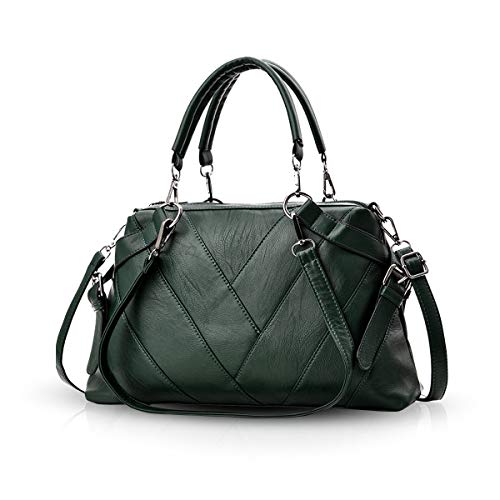 NICOLE & DORIS Handtaschen für Damen Modern Henkeltasche Schultertasche Weiche PU Leder Umhängetasche Elegant Handtasche mit Gestreifte Dunkelgrün von NICOLE & DORIS