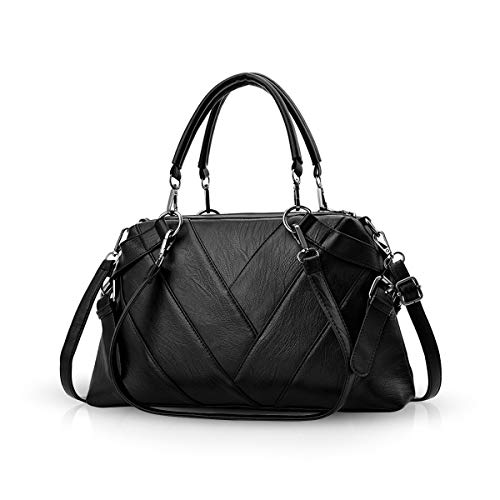 NICOLE & DORIS Handtaschen für Damen Modern Henkeltasche Schultertasche Weiche PU Leder Umhängetasche Elegant Handtasche mit Gestreifte Schwarz von NICOLE & DORIS