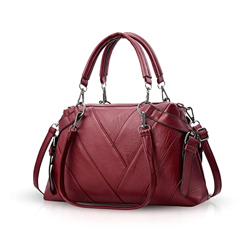 NICOLE & DORIS Handtaschen für Damen Modern Henkeltasche Schultertasche Weiche PU Leder Umhängetasche Elegant Handtasche mit Gestreifte Weinrot von NICOLE & DORIS