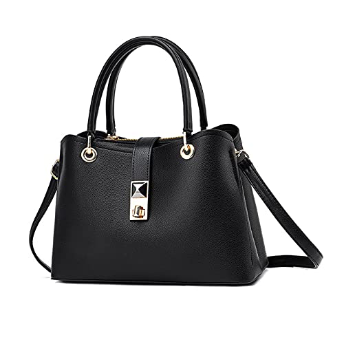 NICOLE & DORIS Klein Tasche Einfach und Elegant Schultertaschen Damen Handtasche mit Fächern Multifunktionale Frauen Umhängetasche Mode Tote Bag mit Top Griff Schwarz von NICOLE & DORIS