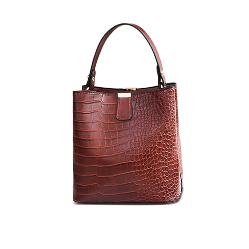 NICOLE & DORIS Kleine Handtasche Damen Elegant Umhängetasche Kroko Henkeltasche Eimertasche PU Leder Mini Schultertaschen Mode Beuteltasche Handytasche Dunkelbraun von NICOLE & DORIS