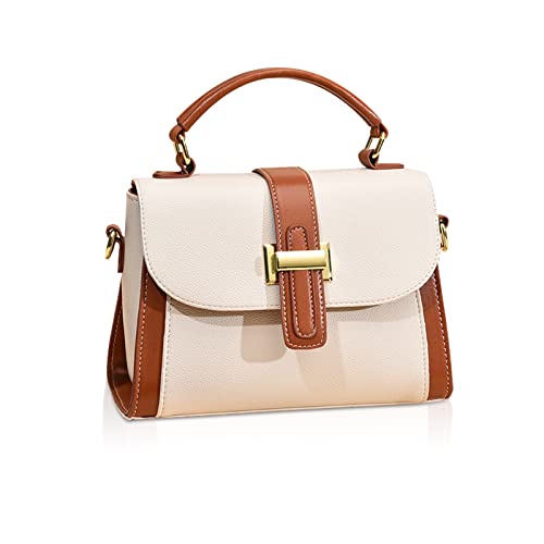 NICOLE & DORIS Kleine Handtasche Damen Mode Umhängetasche Elegant Schultertaschen PU Leder Satchel Handtasche Mehrfarbige Henkeltasche Mädchen Crossbody Bag Beige von NICOLE & DORIS