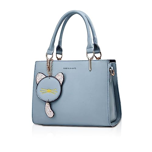 NICOLE & DORIS Kleine Handtasche Damen Süß Schultertaschen PU Leder Umhängetasche Mini Handtasche Mädchen Kuriertaschen Crossbody Bag mit Katzen Anhänger Blau von NICOLE & DORIS