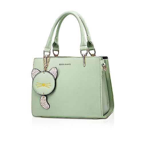 NICOLE & DORIS Kleine Handtasche Damen Süß Schultertaschen PU Leder Umhängetasche Mini Handtasche Mädchen Kuriertaschen Crossbody Bag mit Katzen Anhänger Grün von NICOLE & DORIS