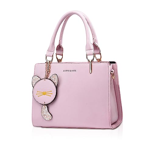 NICOLE & DORIS Kleine Handtasche Damen Süß Schultertaschen PU Leder Umhängetasche Mini Handtasche Mädchen Kuriertaschen Crossbody Bag mit Katzen Anhänger Rosa von NICOLE & DORIS