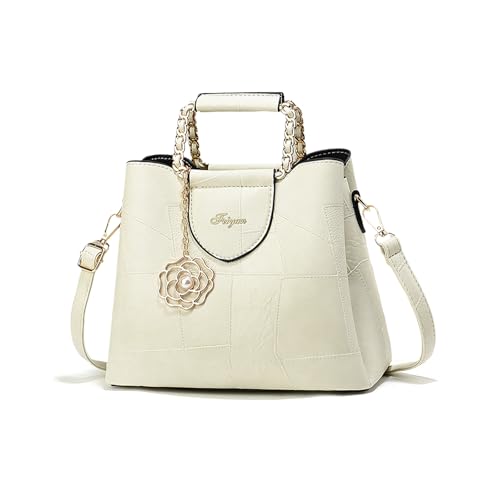 NICOLE & DORIS Kleine Handtasche Umhängetasche Damen Schultertaschen mit Griff Elegant Henkeltasche mit Vielen Fächern Crossbody Bag Satchel Tasche Weiß von NICOLE & DORIS