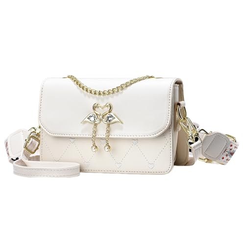 NICOLE & DORIS Kleine Handtasche mit Kette Damen Umhängetasche Multifunktion Schultertaschen PU Leder Mädchen Messenger Crossbody Bag Handytasche mit 2 Schultergurt Beige von NICOLE & DORIS