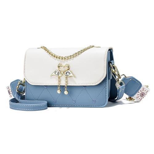NICOLE & DORIS Kleine Handtasche mit Kette Damen Umhängetasche Multifunktion Schultertaschen PU Leder Mädchen Messenger Crossbody Bag Handytasche mit 2 Schultergurt Blau von NICOLE & DORIS