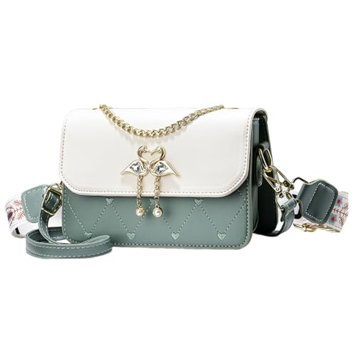NICOLE & DORIS Kleine Handtasche mit Kette Damen Umhängetasche Multifunktion Schultertaschen PU Leder Mädchen Messenger Crossbody Bag Handytasche mit 2 Schultergurt Grün von NICOLE & DORIS