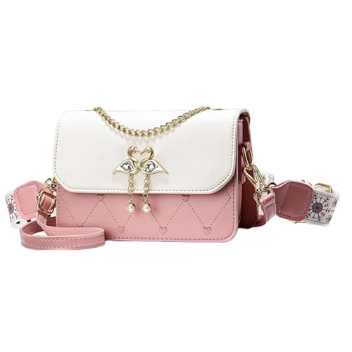 NICOLE & DORIS Kleine Handtasche mit Kette Damen Umhängetasche Multifunktion Schultertaschen PU Leder Mädchen Messenger Crossbody Bag Handytasche mit 2 Schultergurt Rosa von NICOLE & DORIS