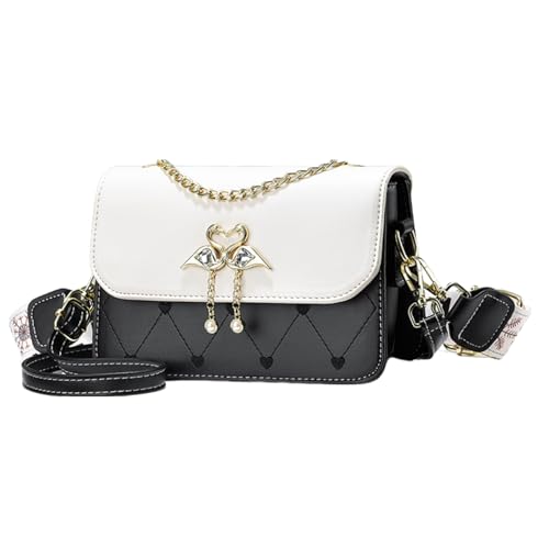 NICOLE & DORIS Kleine Handtasche mit Kette Damen Umhängetasche Multifunktion Schultertaschen PU Leder Mädchen Messenger Crossbody Bag Handytasche mit 2 Schultergurt Schwarz von NICOLE & DORIS