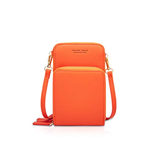 NICOLE&DORIS Damen Elegant Handytasche Kleine Umhängetasche Brieftasche Schultertasche PU Leder Mini Handtasche Vielen Fächern Handytasche mit Geldbörsen für Handy unter 6,9 Zoll Orange von NICOLE & DORIS