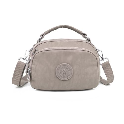 NICOLE & DORIS Kleine Umhängetasche Handtasche Damen Leichte Schultertasche mit Mehreren Taschen Nylon Messenger Bag Satchel Tasche für Shopping Arbeit Reise Hellbeige von NICOLE & DORIS