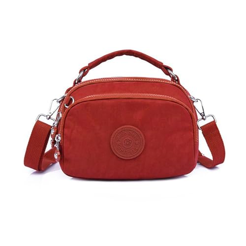 NICOLE & DORIS Kleine Umhängetasche Handtasche Damen Leichte Schultertasche mit Mehreren Taschen Nylon Messenger Bag Satchel Tasche für Shopping Arbeit Reise Rot von NICOLE & DORIS
