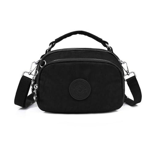 NICOLE & DORIS Kleine Umhängetasche Handtasche Damen Leichte Schultertasche mit Mehreren Taschen Nylon Messenger Bag Satchel Tasche für Shopping Arbeit Reise Schwarz von NICOLE & DORIS