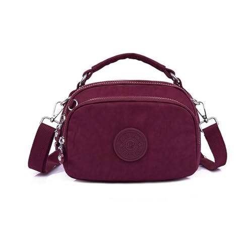 NICOLE & DORIS Kleine Umhängetasche Handtasche Damen Leichte Schultertasche mit Mehreren Taschen Nylon Messenger Bag Satchel Tasche für Shopping Arbeit Reise Weinrot von NICOLE & DORIS