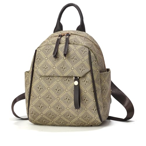 NICOLE & DORIS Kleiner Rucksack Damen Elegant Cityrucksack Mini Rucksäcke Wasserdichte Daypack Tagesrucksack Leichter Rucksack mit mehreren Taschen Khaki Muster von NICOLE & DORIS