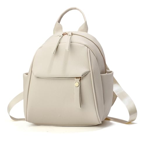 NICOLE & DORIS Kleiner Rucksack Damen Elegant Cityrucksack Mini Rucksäcke Wasserdichte Daypack Tagesrucksack Leichter Rucksack mit mehreren Taschen Weiß von NICOLE & DORIS