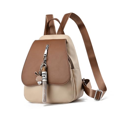 NICOLE & DORIS Kleiner Rucksack Damen Mini Rucksack Süß Daypack PU Leder Rucksäcke Mädchen Schultaschen Cityrucksack Anti Diebstahl Rucksack mit Klappe Khaki von NICOLE & DORIS