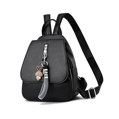 NICOLE & DORIS Kleiner Rucksack Damen Mini Rucksack Süß Daypack PU Leder Rucksäcke Mädchen Schultaschen Cityrucksack Anti Diebstahl Rucksack mit Klappe Schwarz von NICOLE & DORIS
