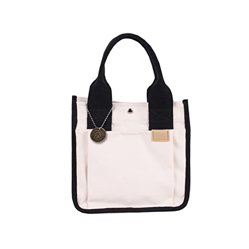 NICOLE & DORIS Lässige Damen-Einkaufstasche aus Segeltuch mit Tragegriff oben Groß Kapazität Multi-Pockets Schultertasche Damen Segeltuch taschen für Schule, Einkaufen und Arbeit Weiß und Schwarz von NICOLE & DORIS