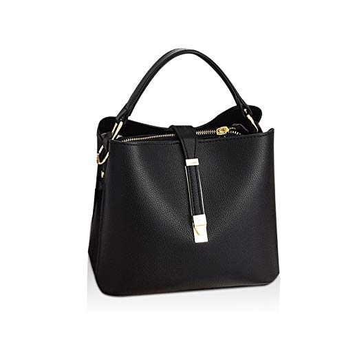 NICOLE & DORIS Damen Leder Handtasche Designer Frauen Umhängetasche Beuteltasche Schultertasche Tote Bag Kleine Handtasche mit Vielen Fächern Schwarz von NICOLE & DORIS