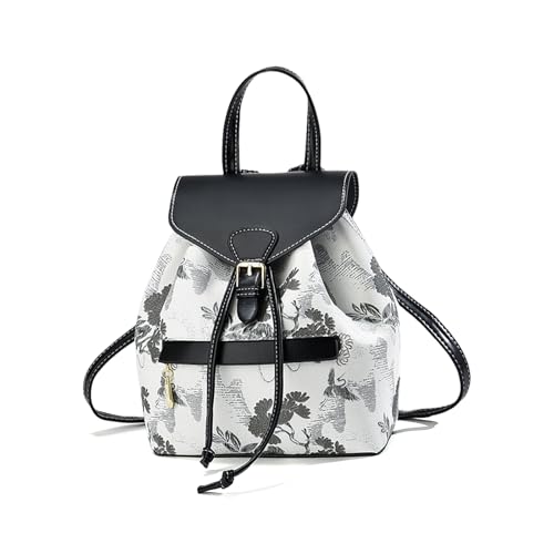 NICOLE & DORIS Mini Rucksack Damen Blumen Rucksack Damen Klein Elegant Cityrucksack Daypack PU Leder Rucksäcke Süß Mädchen Anti Diebstahl Rucksack mit Klappe Schwarz von NICOLE & DORIS