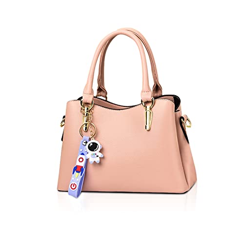 NICOLE & DORIS Mode Damen Handtaschen Elegante Henkeltasche PU Leder Schultertasche Designer Klein Tasche mit Mehreren Fächern Frauen Umhängetasche mit Anhänger Rosa von NICOLE & DORIS