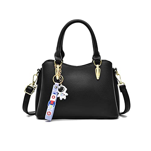 NICOLE & DORIS Mode Damen Handtaschen Elegante Henkeltasche PU Leder Schultertasche Designer Klein Tasche mit Mehreren Fächern Frauen Umhängetasche mit Anhänger Schwarz von NICOLE & DORIS