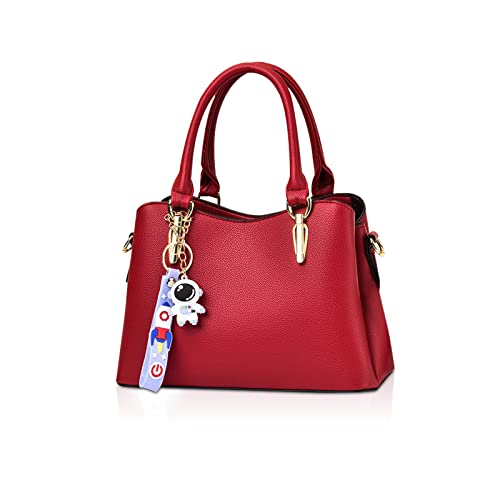 NICOLE & DORIS Mode Damen Handtaschen Elegante Henkeltasche PU Leder Schultertasche Designer Klein Tasche mit Mehreren Fächern Frauen Umhängetasche mit Anhänger Weinrot von NICOLE & DORIS