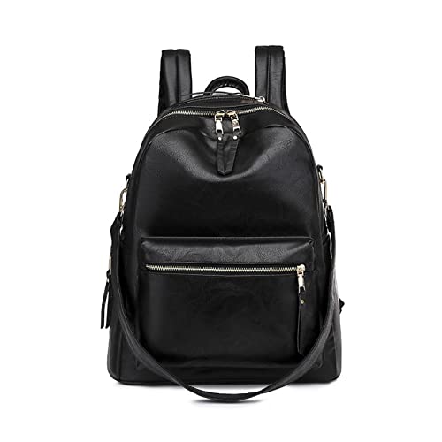 NICOLE & DORIS Mode Damen Rucksack wasserdichte Damenrucksäcke PU Leder Daypack Frauen Reiserucksack Multifunktion Schultertasche Schulrucksack Tagesrucksack Schwarz von NICOLE & DORIS