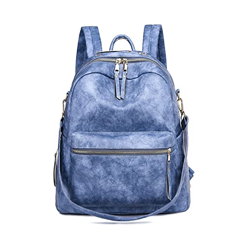 NICOLE & DORIS Mode Damen Rucksack wasserdichte Damenrucksäcke PU Leder Daypack Frauen Reiserucksack Multifunktion Schultertasche Schulrucksack Tagesrucksack Blau von NICOLE & DORIS