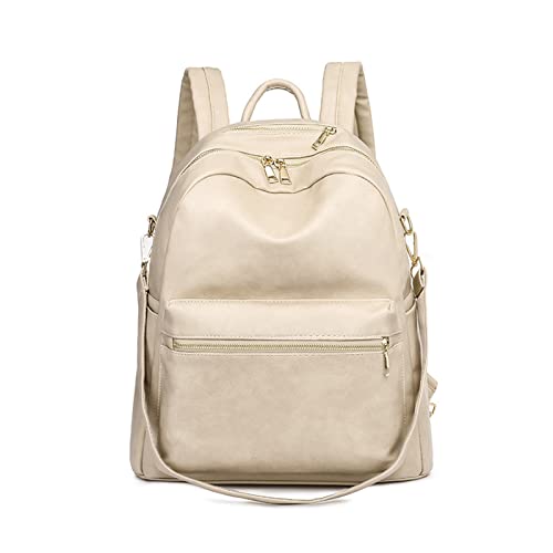 NICOLE & DORIS Mode Damen Rucksack wasserdichte Damenrucksäcke PU Leder Daypack Frauen Reiserucksack Multifunktion Schultertasche Schulrucksack Tagesrucksack Weißgrau von NICOLE & DORIS