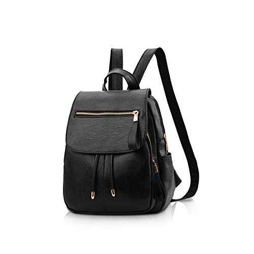 NICOLE&DORIS Mode Frauen Rucksack Mini Rucksack Kunstleder Leder Damen Rucksack Umhängetasche Geldbörsen Mädchen Rucksack Schwarz von NICOLE & DORIS