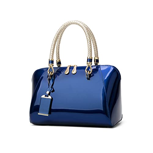 NICOLE & DORIS Mode Handtaschen Damen Lackleder Handtasche Elegant Schultertasche Frauen Umhängetasche wasserdichte Damentasche Hochzeits-Clutch Brieftasche Einkaufen Party Blau von NICOLE & DORIS