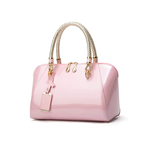 NICOLE & DORIS Mode Handtaschen Damen Lackleder Handtasche Elegant Schultertasche Frauen Umhängetasche wasserdichte Damentasche Hochzeits-Clutch Brieftasche Einkaufen Party Rosa von NICOLE & DORIS