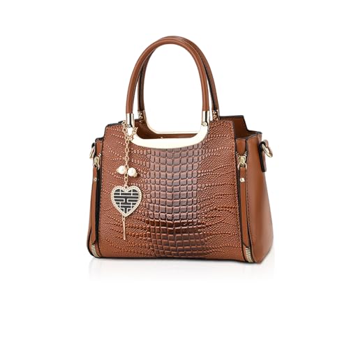 NICOLE & DORIS Mode Handtaschen Damen Schultertaschen Elegant Henkeltasche PU Leder Umhängetasche Crossbody Bag Krokodil Handtasche mit Anhänger Braun von NICOLE & DORIS