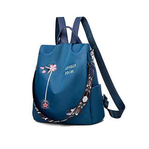 NICOLE & DORIS Mode Rucksack Damen Anti Diebstahl Rucksack Frauen Rucksack Schulrucksack Reise Damenrucksäcke Cityrucksack Rucksackhandtaschen mit Stickerei Blume Blau von NICOLE & DORIS