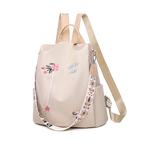 NICOLE & DORIS Mode Rucksack Damen Anti Diebstahl - Schulrucksack Reise Damenrucksäcke Cityrucksack Handtaschen Mit Stickerei Blume Khaki von NICOLE & DORIS